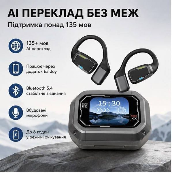 Бездротові навушники з AI-перекладачем та сенсорним LCD-дисплеєм фото