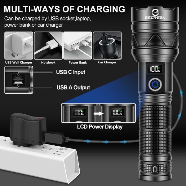 Аккумуляторный фонарь LED с USB-C зарядкой и функцией Power Bank