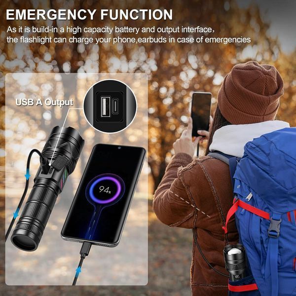 Аккумуляторный фонарь LED с USB-C зарядкой и функцией Power Bank