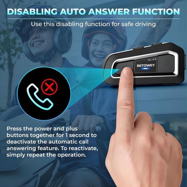 Мотоциклетна Bluetooth-гарнітура BETOWEY TK-X2 для шолома з FM-радіо