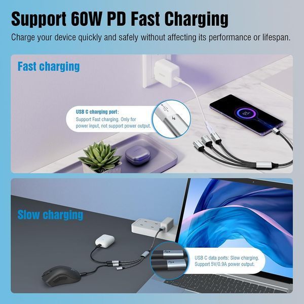 Перехідник USB C Male на 3 USB C Female із швидкою зарядкою, передачею даних TiMOVO