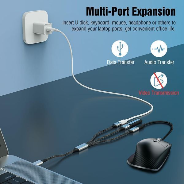 Перехідник USB C Male на 3 USB C Female із швидкою зарядкою, передачею даних TiMOVO