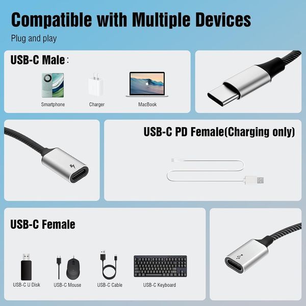 Перехідник USB C Male на 3 USB C Female із швидкою зарядкою, передачею даних TiMOVO