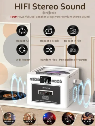 Касетний CD-програвач / бумбокс Jimeng з Bluetooth та акумулятором FM/AUX/Micro SD/USB фото
