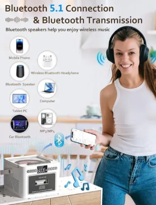 Касетний CD-програвач / бумбокс Jimeng з Bluetooth та акумулятором FM/AUX/Micro SD/USB фото