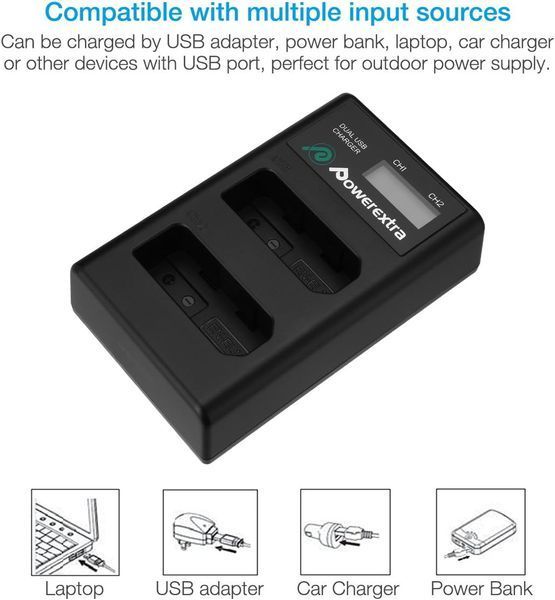 Зарядний пристрій Powerextra EN-EL14 EN EL14A з USB-портом та 2 акумуляторні батареї
