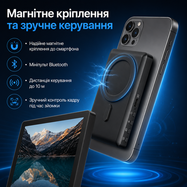Беспроводной магнитный монитор для селфи и видеосъёмки с IPS-дисплеем