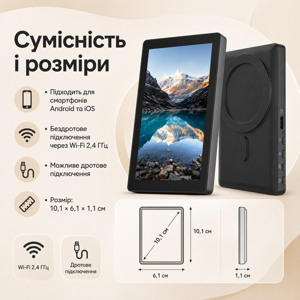 Беспроводной магнитный монитор для селфи и видеосъёмки с IPS-дисплеем