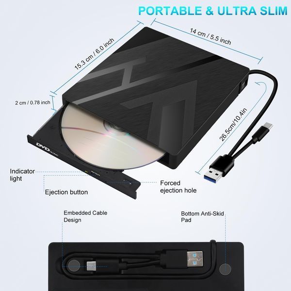 Зовнішній CD DVD-привід JBonest 8 в 1 для ноутбука USB 3.0 Type-C фото