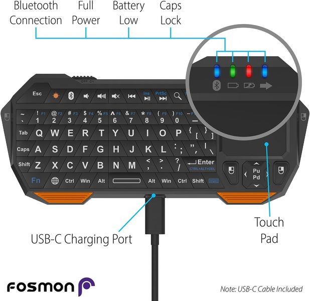 Міні-клавіатура Fosmon Bluetooth, клавіатура QWERTY, з сенсорною панеллю фото