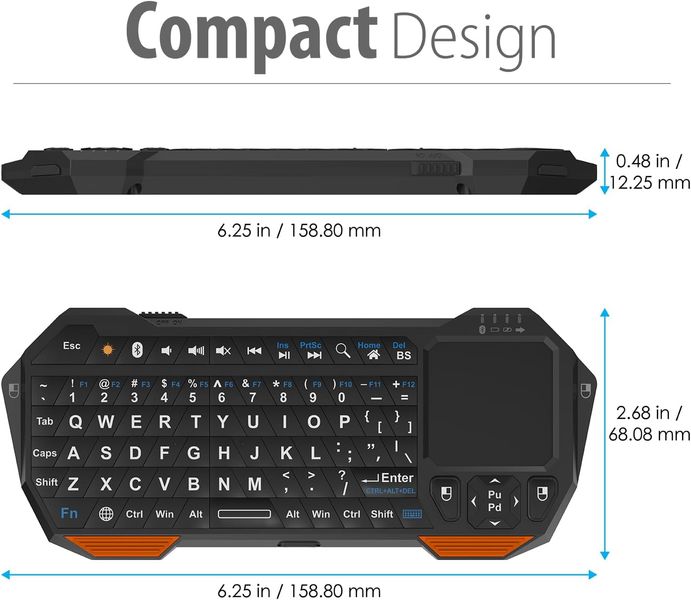 Міні-клавіатура Fosmon Bluetooth, клавіатура QWERTY, з сенсорною панеллю фото