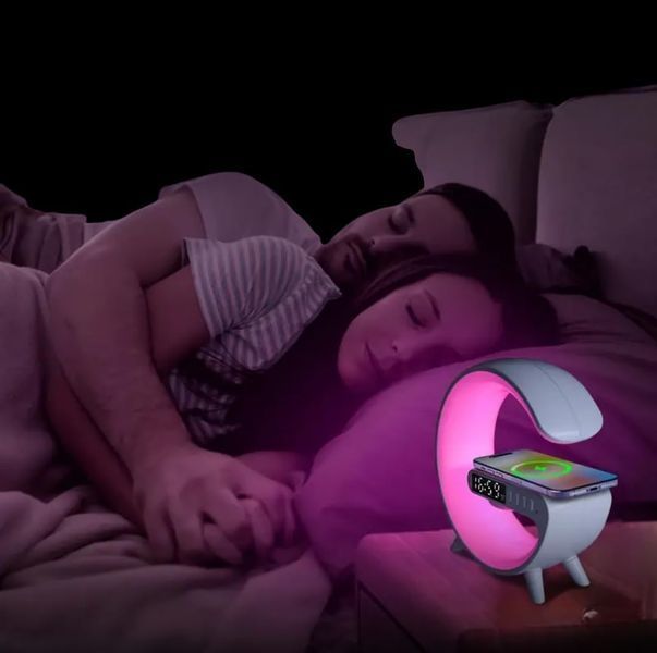 Настільна смарт лампа нічник годинник G-Smart RGB G 63 15W Light Sound Machine з бездротовою зарядкою та Bluetooth колонка Біла фото