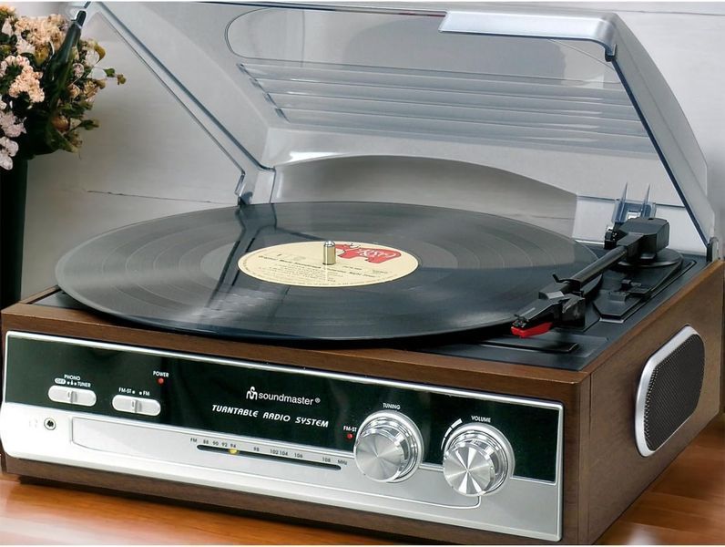 Програвач вініловий в ретро стилі Soundmaster PL186H з радіо та роз&rsquo;ємом для навушників фото
