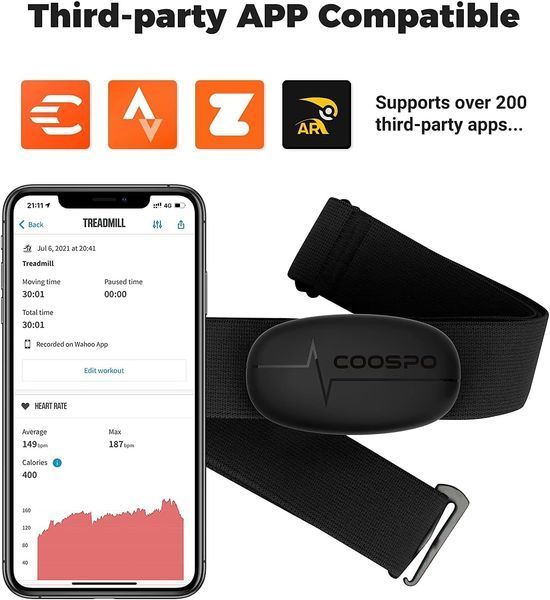 Нагрудный пульсометр COOSPO H6 с Bluetooth 4.0 ANT+ IP67 / датчик сердечного ритма для Peloton Polar DDP Yoga Map My Ride