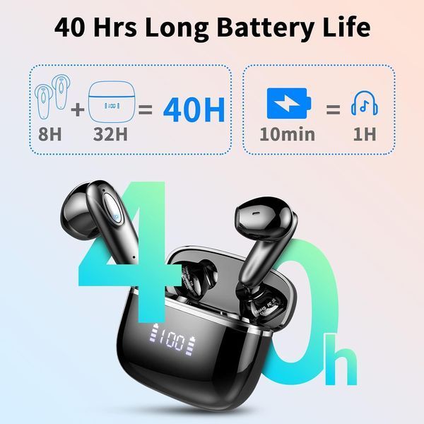 Беспроводные наушники ROMOKE Bluetooth 5.3 со светодиодным дисплеем, 40 часов воспроизведения фото