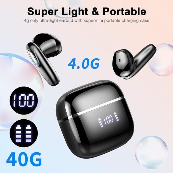 Беспроводные наушники ROMOKE Bluetooth 5.3 со светодиодным дисплеем, 40 часов воспроизведения фото