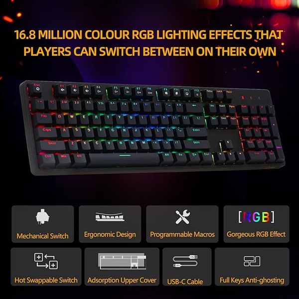 Механічна ігрова клавіатура IROK FE104 RGB з можливістю гарячої заміни, дротова фото