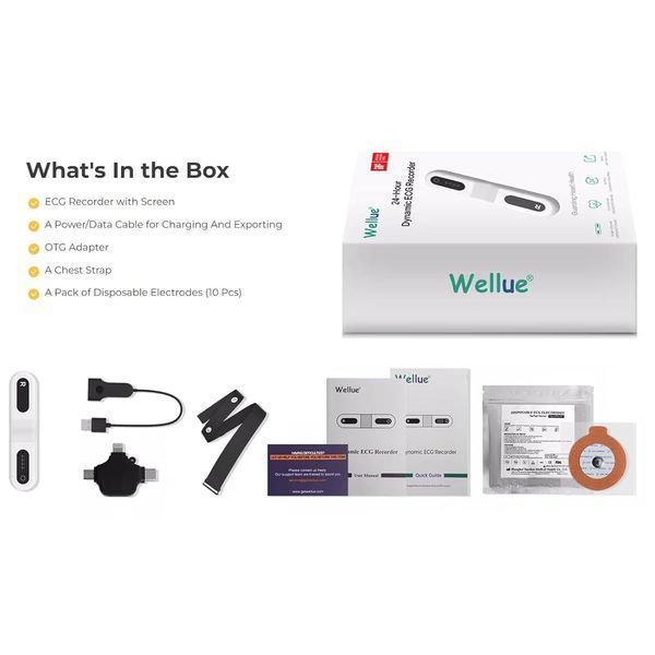 Цілодобовий монітор ЕКГ Wellue ER1-LW Dynamic ECG Recoder для дому