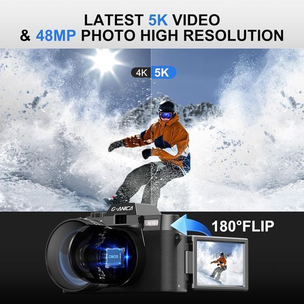Цифрова камера 5K 48MP/60FPS для фотозйомки, відео та керуванням через WiFi та програму фото