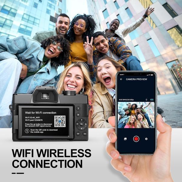 Цифрова камера 5K 48MP/60FPS для фотозйомки, відео та керуванням через WiFi та програму фото