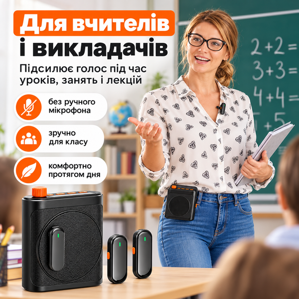 Портативная акустическая система для усиления голоса с 2 беспроводными петличными микрофонами