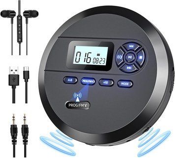 Портативний CD-плеєр DESOBRY CD5187B з динаміками та FM-трансмітером фото