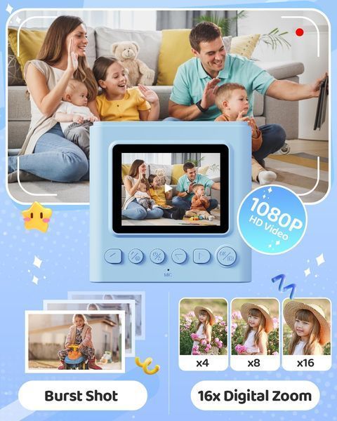 Детская камера моментальной печати TIATUA с поддержкой видео 1080P