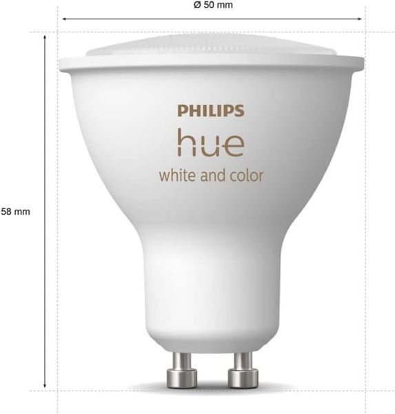 Комплект із 2 світлодіодних ламп Philips Hue White and Color Ambiance Smart / цоколь GU10 / 350 люмен / підтримка Bluetooth