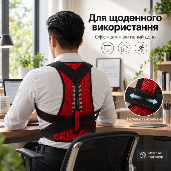 Корректор осанки для спины с регулируемыми ремнями и дышащей сетчатой ​​вставкой (Размер L)