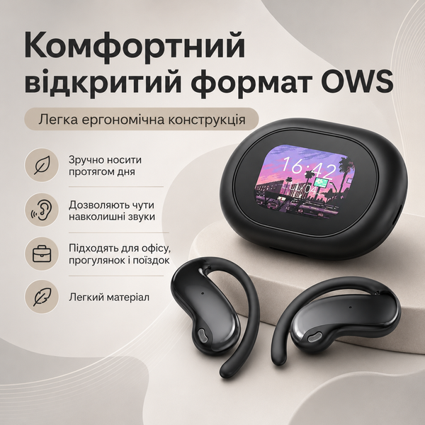 Бездротові навушники MINISO з AI-перекладом та LCD-екраном фото