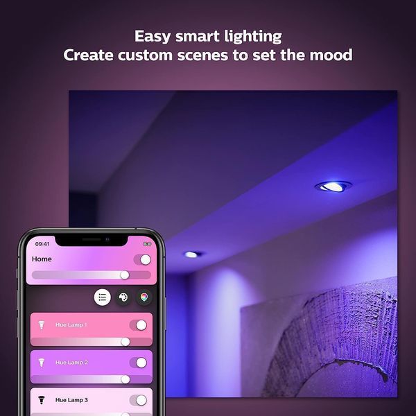 Комплект із 2 світлодіодних ламп Philips Hue White and Color Ambiance Smart / цоколь GU10 / 350 люмен / підтримка Bluetooth