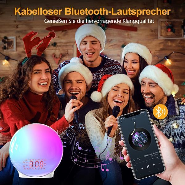 Световой будильник Suright LD082-WH с имитацией восхода солнца, Bluetooth, FM-радио, 22 звуками и 17 режимами освещения фото