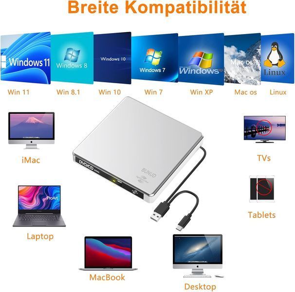 Внешний CD DVD-привод BUNUD с USB 3.0 Type-C