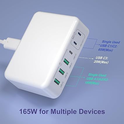 Мережевий зарядний пристрій 	Excgood 165W 3*USB, 3*Type-C, швидка зарядка фото