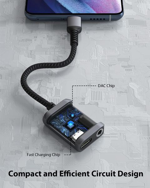 Адаптер Stouchi 2-в-1 USB C на 3,5 мм для заряджання навушників фото