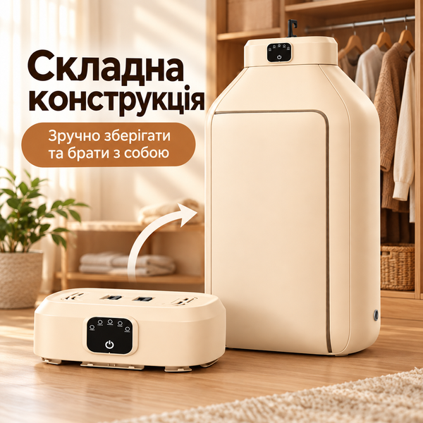 Складна електросушарка для одягу з функцією подачі гарячого повітря