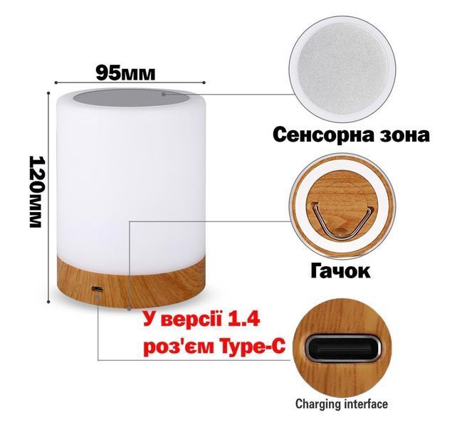 Ночник, портативная лампа, фонарь RGB Dynamic Type-C V1.4 с пультом фото