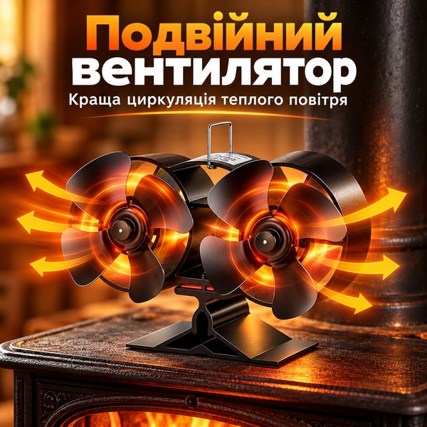 Тепловой вентилятор для печи и камина с двумя вентиляторами