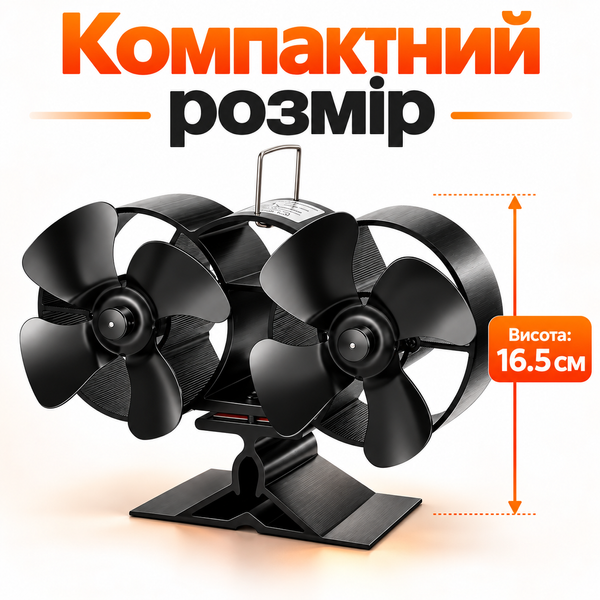 Тепловой вентилятор для печи и камина с двумя вентиляторами