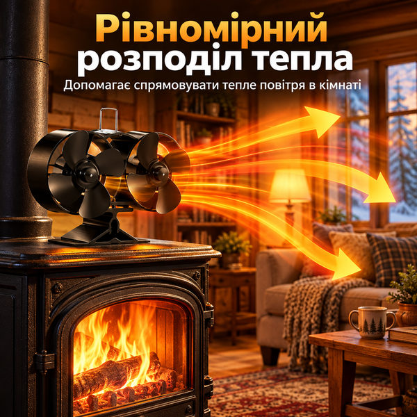 Тепловой вентилятор для печи и камина с двумя вентиляторами