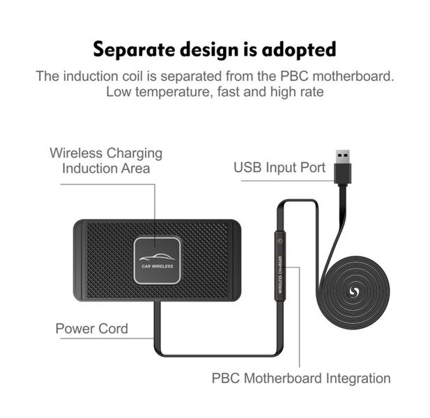 Силіконовий килимок в авто з швидкою бездротовою зарядкою QINETIQ 15w фото