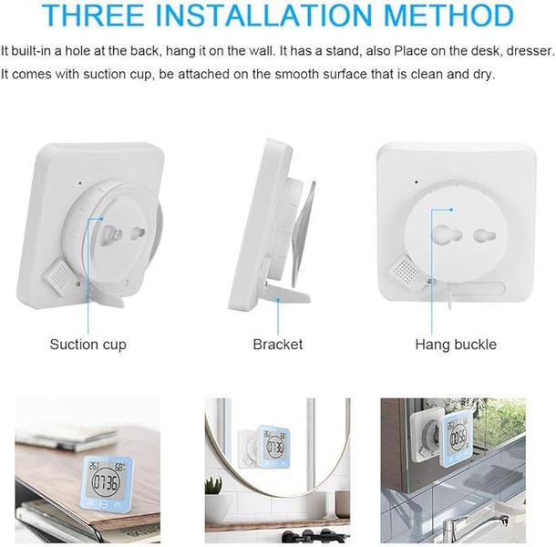 Цифровий водонепроникний годинник ALLOMN для ванної кімнати LCD-Екран, будильник, гігрометр і таймер зворотного відліку фото