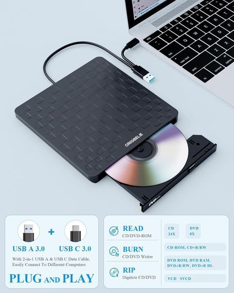 Зовнішній CD DVD привід для ноутбука USB 3.0 Type-C фото
