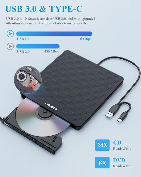 Зовнішній CD DVD привід для ноутбука USB 3.0 Type-C фото