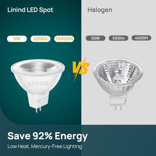 Світлодіодна лампа Linkind LED MR16 5 Вт 2700 K GU5.3 12 В 5 шт., двоконтактна лампа фото