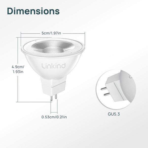 Світлодіодна лампа Linkind LED MR16 5 Вт 2700 K GU5.3 12 В 5 шт., двоконтактна лампа фото