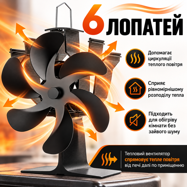 Вентилятор для каміна та печі з термоелектричним живленням