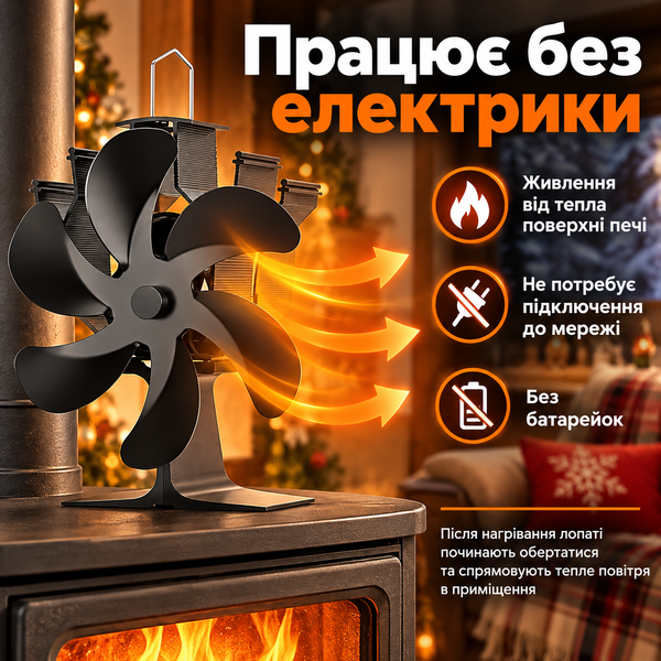 Вентилятор для каміна та печі з термоелектричним живленням