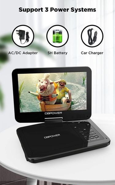 Портативний DVD-програвач  DBPOWER CHY-10 із поворотним екраном 10,5 дюймів фото