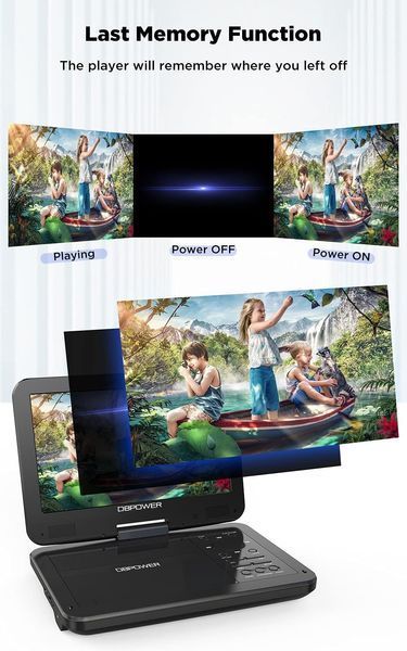 Портативний DVD-програвач  DBPOWER CHY-10 із поворотним екраном 10,5 дюймів фото